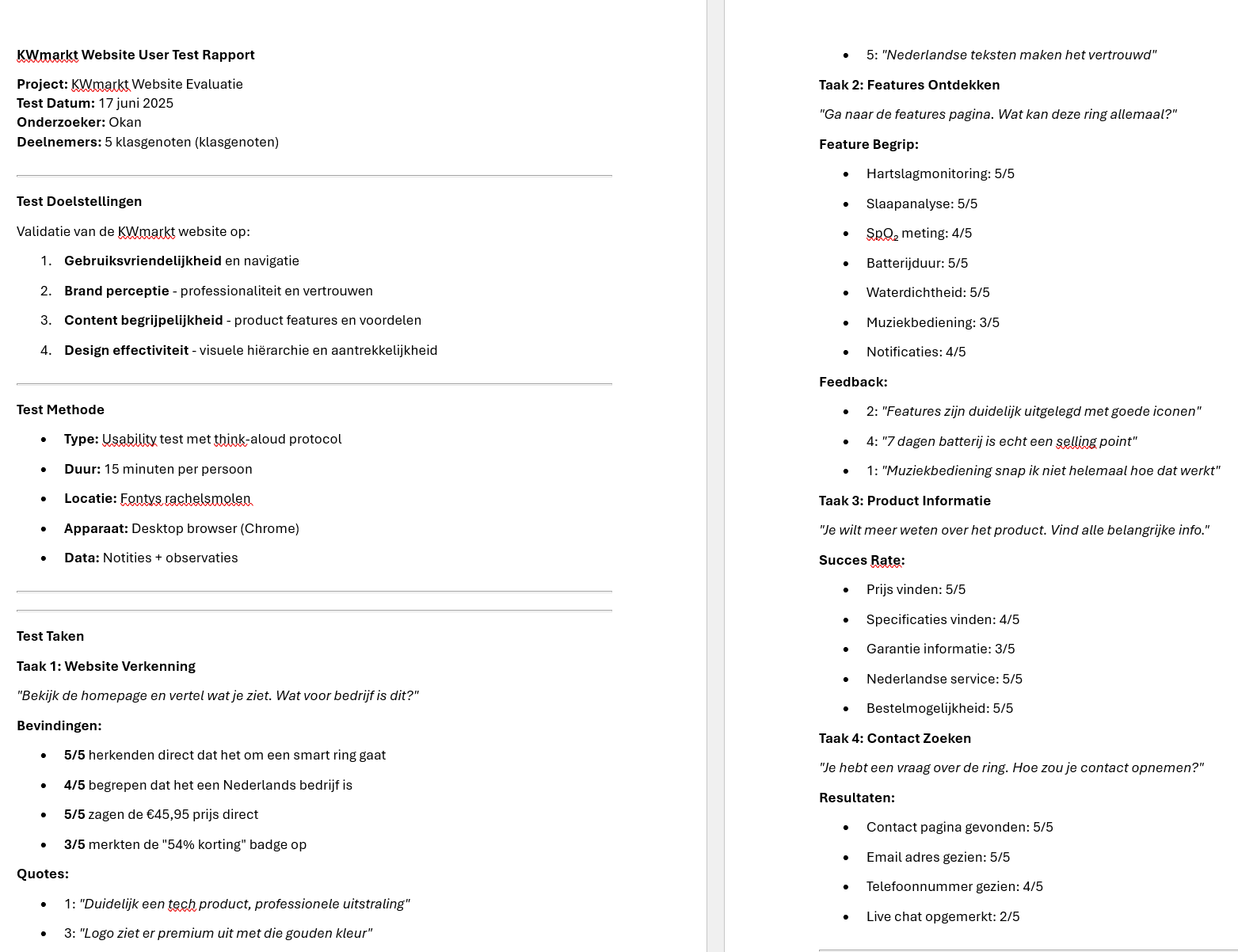 user test resultaten